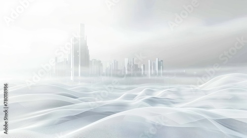 Illustration futuristic white fractal skyline buildings structure abstract background. AI generated