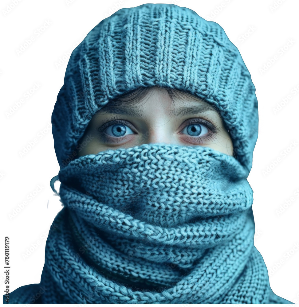 Woman in Blue Hat and Scarf. Transparent PNG Background Woman in Blue Hat and Scarf. Transparent PNG Background