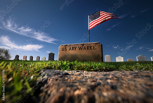 American flag on tombstone photo
