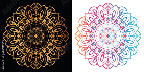 golden mandala design with a black background