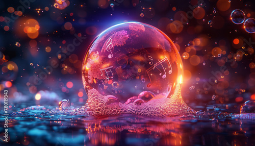 Stunning logo design: Musical bubble with vibrant colors, intricate textures, and subtle notes, evoking dynamism.generative ai photo