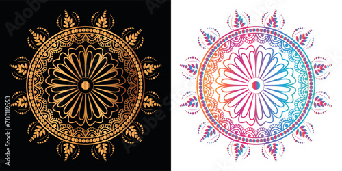 golden mandala design with a black background