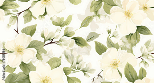 watercolor white flowers pattern © ginstudio