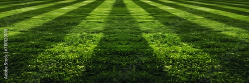 A green soccer field background . The stripes of grass form an interesting pattern, giving depth to the scene and creating a visually appealing design, Banner Image For Website, Background © Pic Hub
