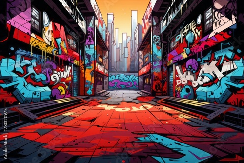 Graffiti-covered alley transformed into a dance floor for a freestyle street dance competition © Vit