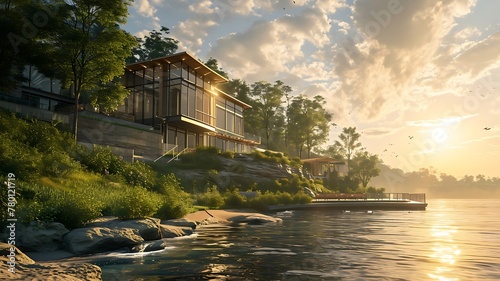 Lakeside Elegance: A Contemporary Lakeside Retreat with Floor-to-Ceiling Views, Merging Modern Luxury with Nature's Serenity