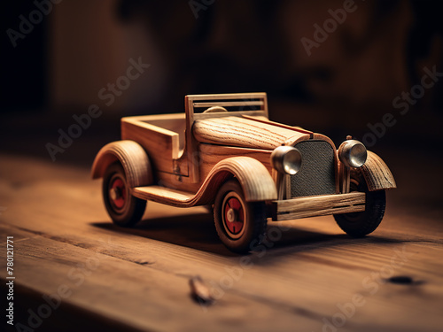 Nostalgia and simplicity embodied in a wooden toy car on a table