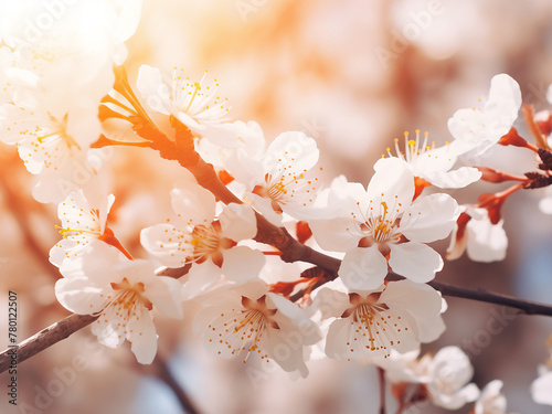 Retro-filtered backdrop showcases white spring blossoms