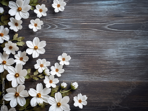 Wooden backdrop adorned with white summer flowers