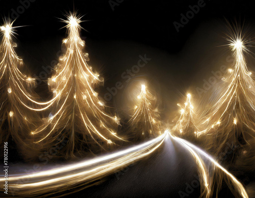Wallpaper Mural Long exposure photo of light trails creating an enchanting forest of christmas trees Torontodigital.ca
