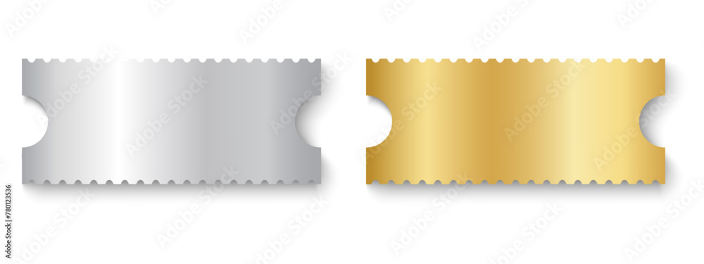 Silver and gold ticket mockups. Shining metallic raffle, win lottery ...