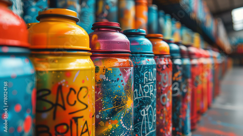 Abstract shapes and dynamic lines emerge from custom graffiti spray cans, telling stories untold photo