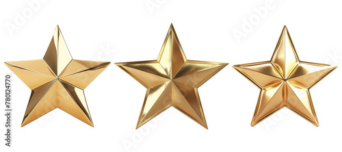 3D Gold Stars Set on Transparent Background