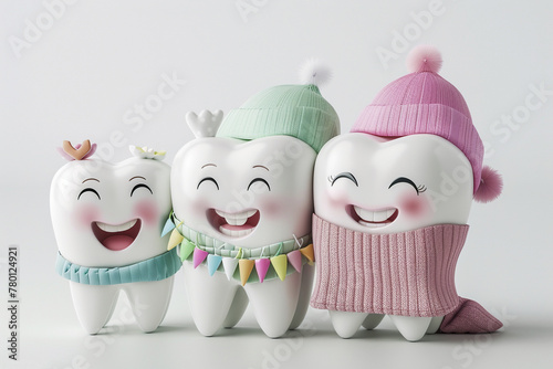 Cheerful Cartoon Teeth in Winter Attire