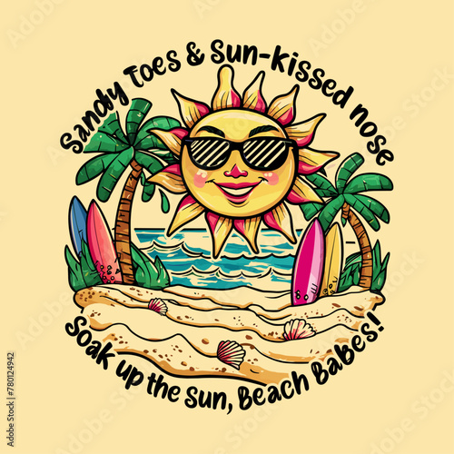 summer 2024 illustration, Sandy toes & sun-kissed nose, Soak up the sun, beach babes