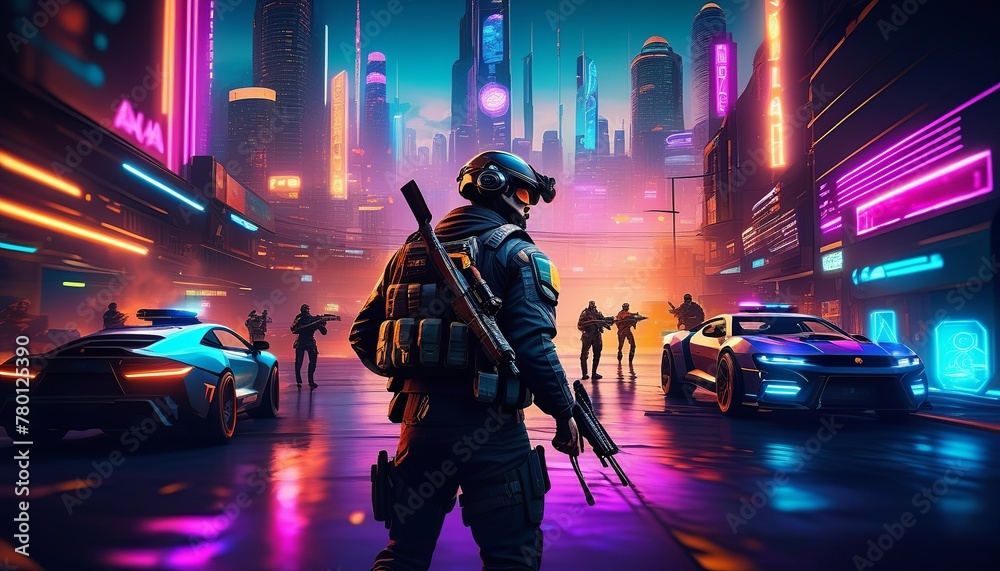 Futuristic Shooter with Dynamic Crypto UI and Neon Lights Futuristic Shooter with Dynamic Crypto UI and Neon Lights