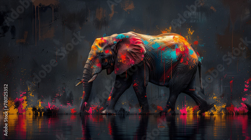 In a world alive with color, an elephant strides confidently, its form a masterpiece of nature's exuberance and vitality-1 photo