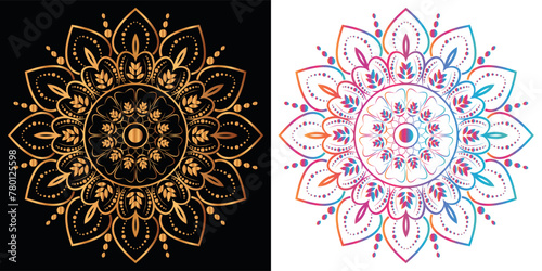 golden mandala design with a black background