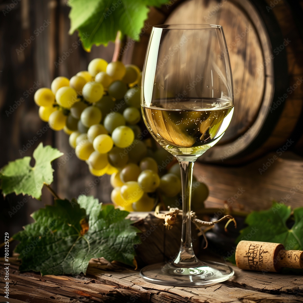 Vintage Elegance: White Wine and Grapes