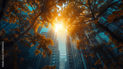 A tree is seen through the glass of a building. AI.