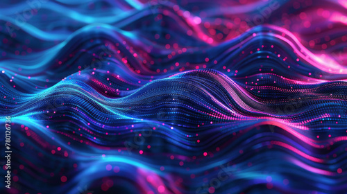 Abstract background of glowing neon wave patterns symbolizing digital technology
