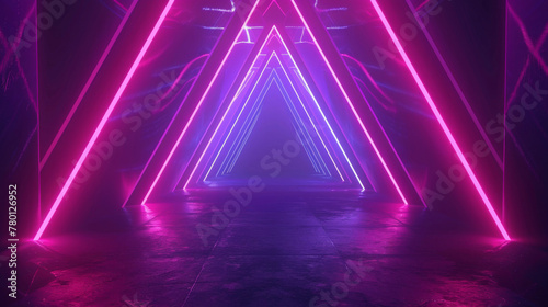 Vibrant 3d render of a neon-lit tunnel with futuristic pink and blue lighting