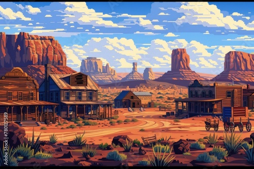 Landscape with old west city canyons in the background. photo