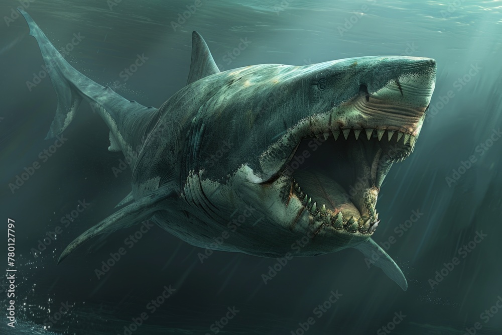 Naklejka premium Megalodon under the sea, marine life concept.