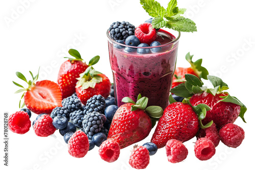 Strawberry Blueberry Smoothie On Transparent Background.