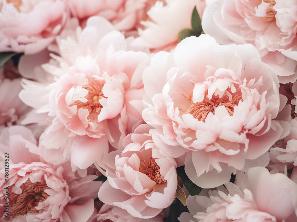 Soft-focused peonies in close-up photography for spring wallpaper