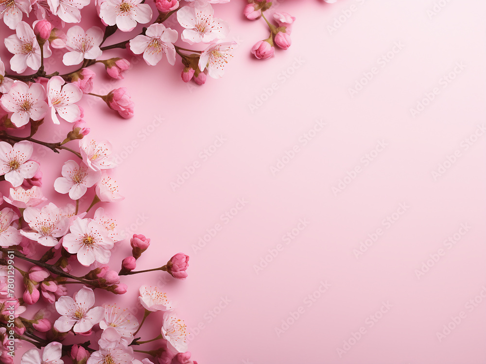 Admire the beauty of flowers showcased from a top view on a pink background