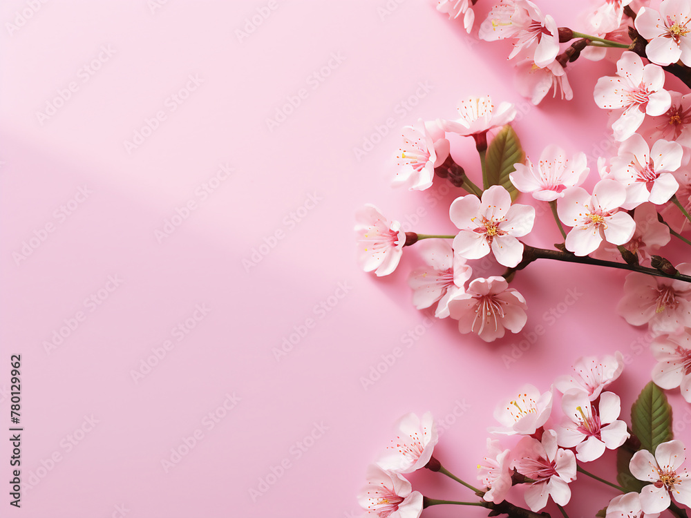 Flowers arranged on a pink background offer a delightful top-down view with room for text