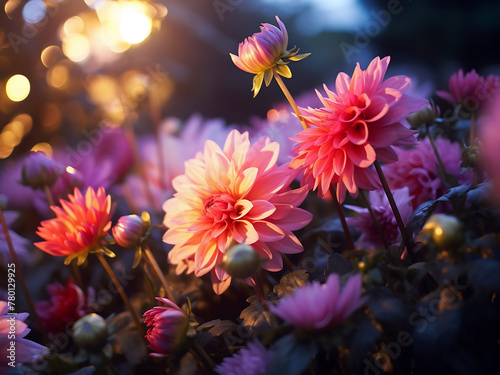In the evening garden, exquisite flowers captivate with selective focus © Llama-World-studio