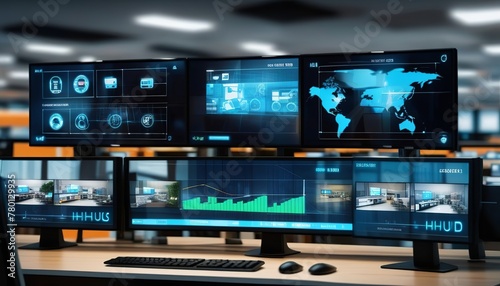 CCTV Camera Network and Monitoring Screen Display