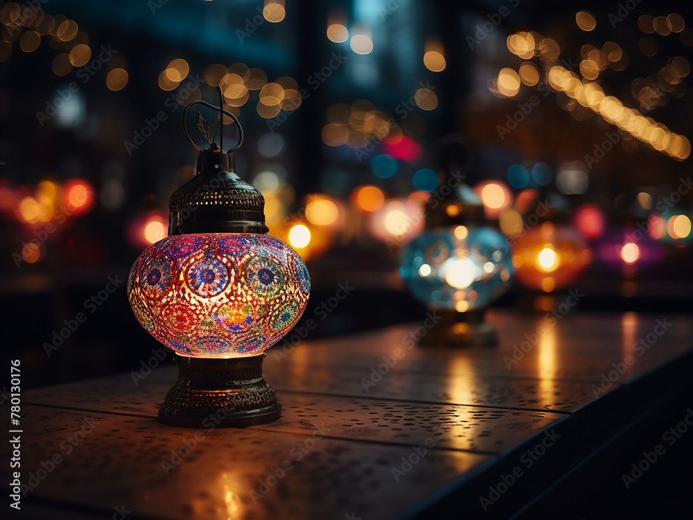 Beautiful lamps illuminate a city's nightlife in a captivating, blurred image Beautiful lamps illuminate a city's nightlife in a captivating, blurred image
