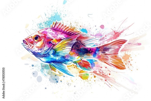 White background with colorful fish illustration.