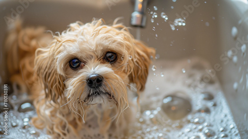 Puppy Photography Dog Bubble Bath Grooming Wet Dog High Detail Professional Commercial Animal Images Puppy Portrait