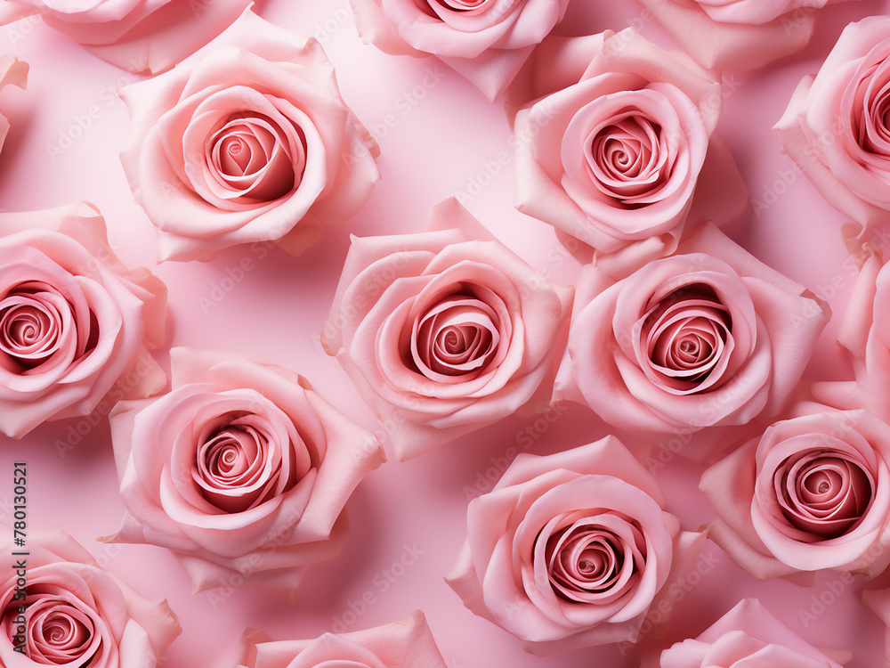 Obraz premium Overhead view captures pink roses on a pastel-colored background