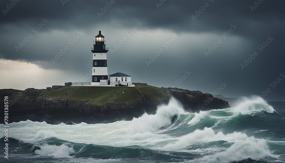 Beautiful Lighthouse in Stormy Sea, Pretty lighthouse in rough sea, Beautiful lighthouse in the middle of stormy sea