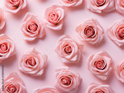 Pink roses create a stunning pattern on a pastel background  ideal for greetings