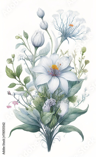 可憐な抽象的な花明るくかわいい色のパターン、白い背景にシンプルで中立的な花生地、家の装飾のためのエレガントで可憐な、中立的な水彩花のシームレスなパターン