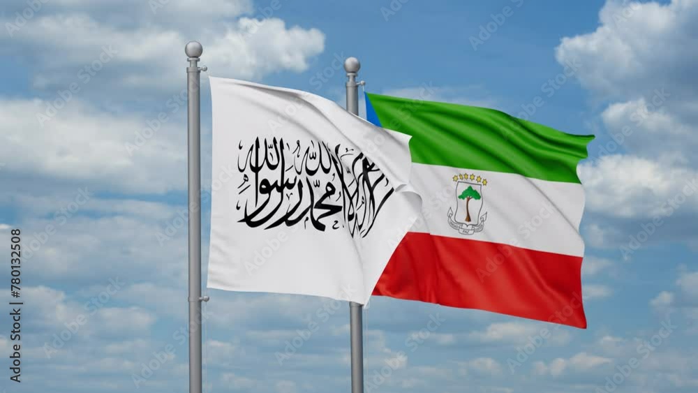 Equatorial Guinea and Afghanistan two flags waving together, looped video, two country relations concept Equatorial Guinea and Afghanistan two flags waving together, looped video, two country relations concept