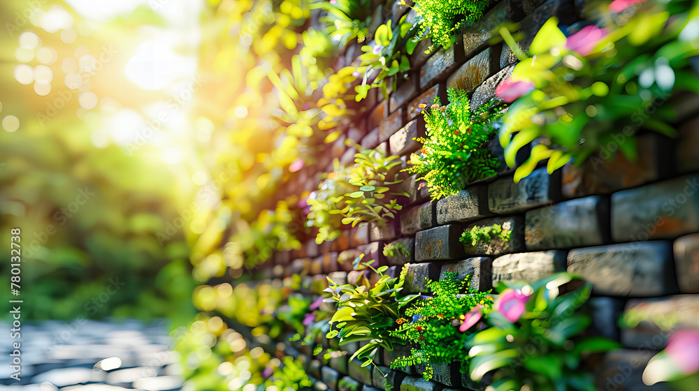 Ancient Brick Wall Overtaken by Green Ivy, Symbolizing the Persistent Interplay Between Nature and the Built Environment - obrazy, fototapety, plakaty 