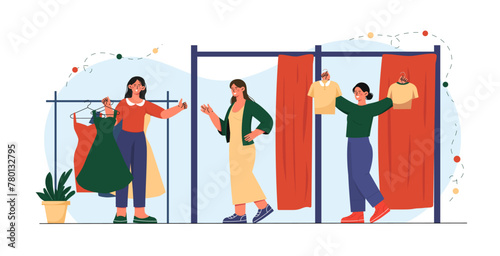 Women at fitting room vector
