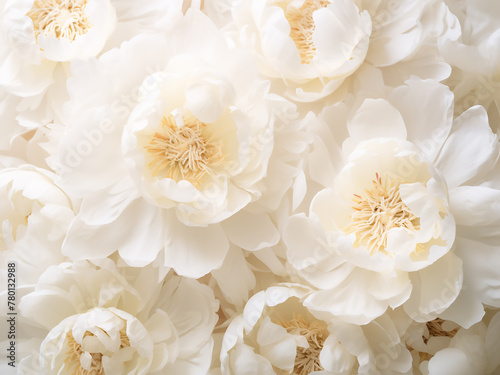 Serene pastel tone enhances the beauty of a white peony flower