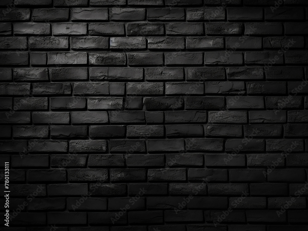 Textured black brick wall serves as the backdrop