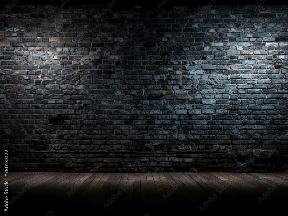 Unplastered black brick walls serve as a textured background