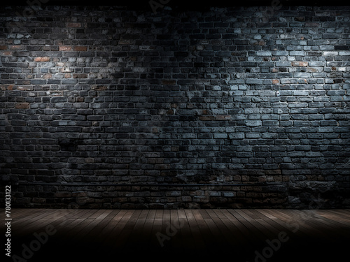 Unplastered black brick walls serve as a textured background