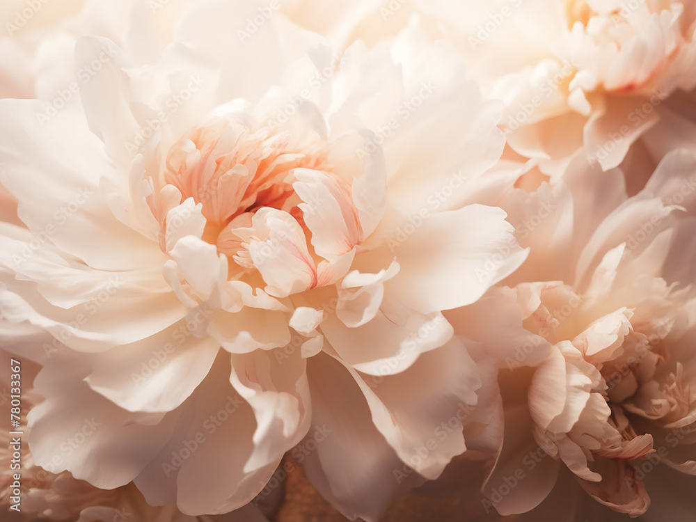 White peony's petals create a gentle blur against abstract florals White peony's petals create a gentle blur against abstract florals