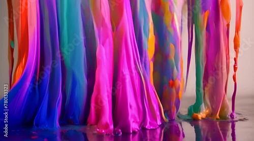 rainbow colored paint dripping into water and combining. Seamless loop, slow motion, high resolution, 4k (ID: 780133323)